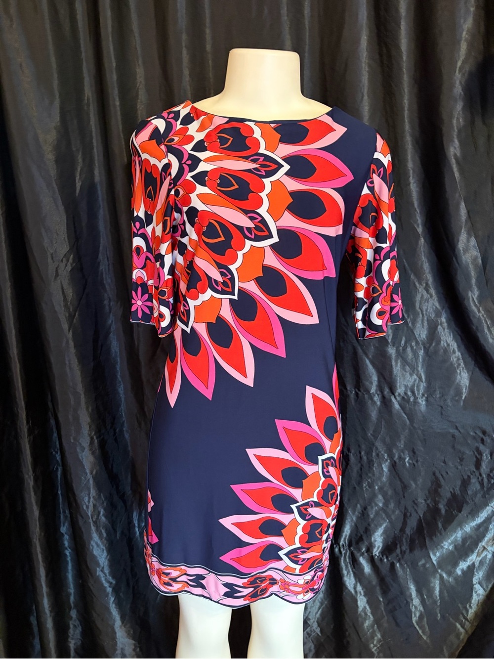 Sandra Darren Navy Mini Dress with Pink & Orange Floral Print